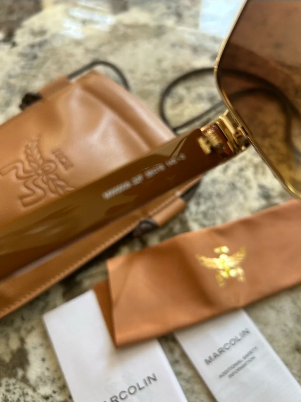 MCM Gold Frame Sunglasses with Brown Lenses and Tan Case